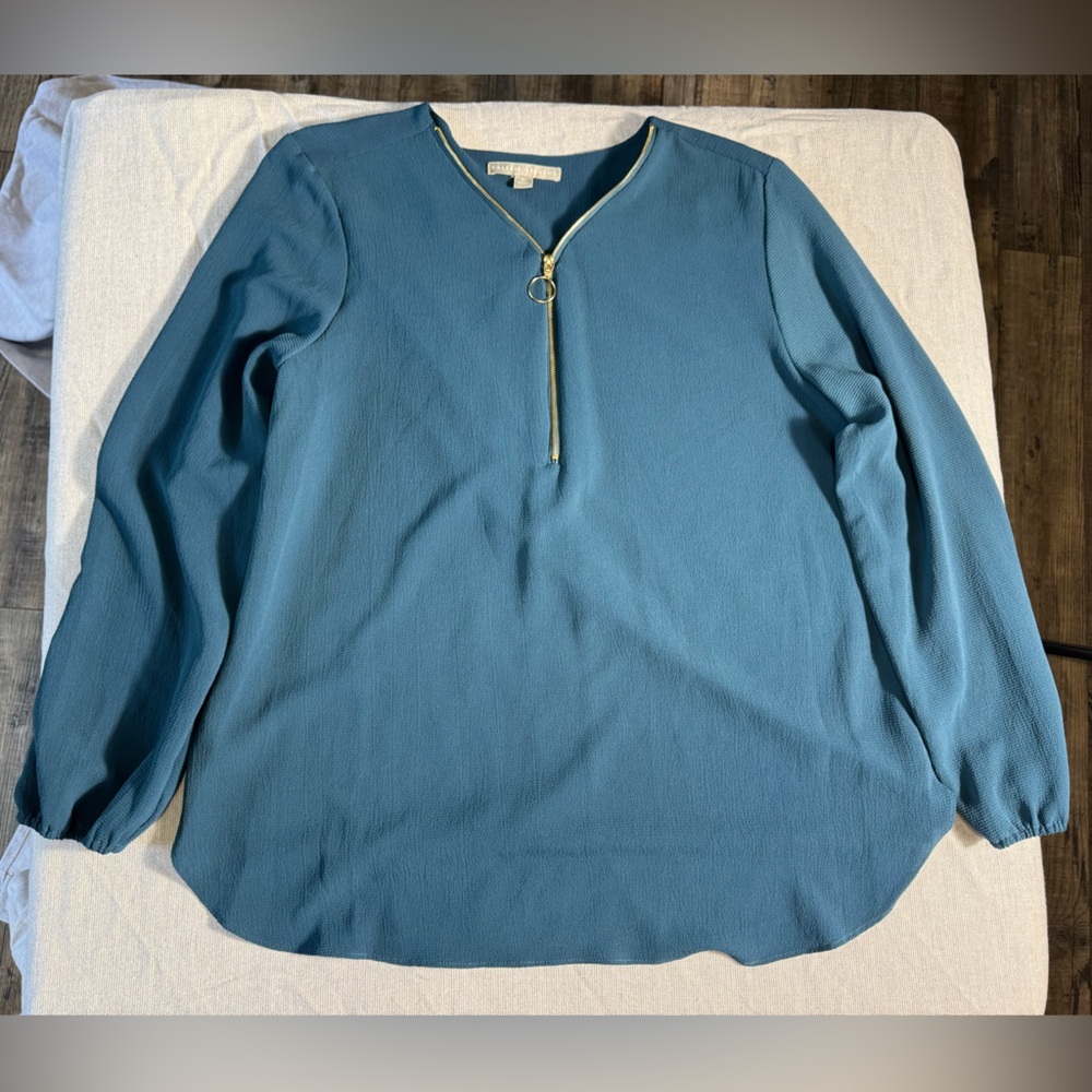 Valerie Stevens Teal Blouse with Gold Zipper